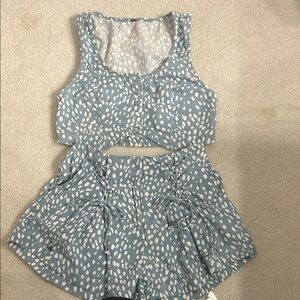 Free People Blue and White Patterned Set